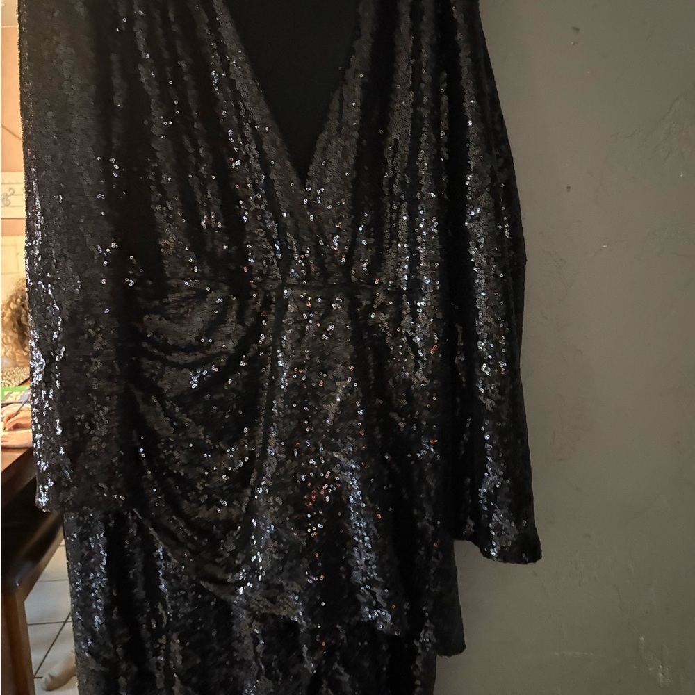 Boohoo Plus Black Sequin High Low Dress